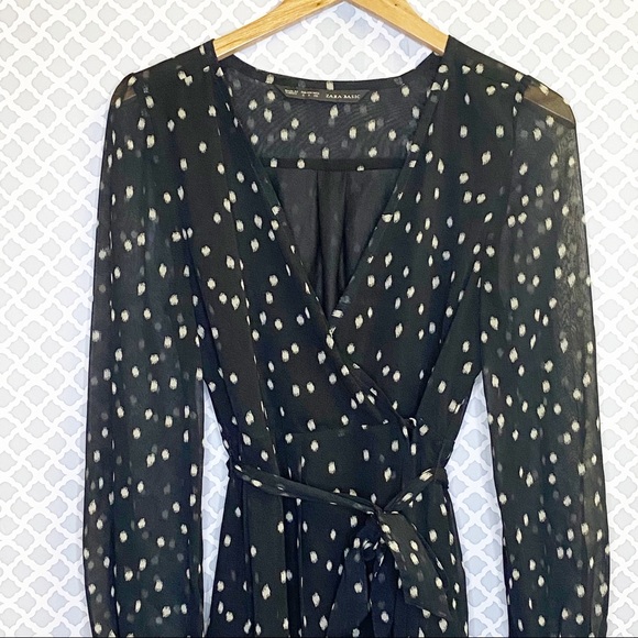 EUC Zara Basic Spotted Long Sleeve Wrap Dress - Picture 2 of 12